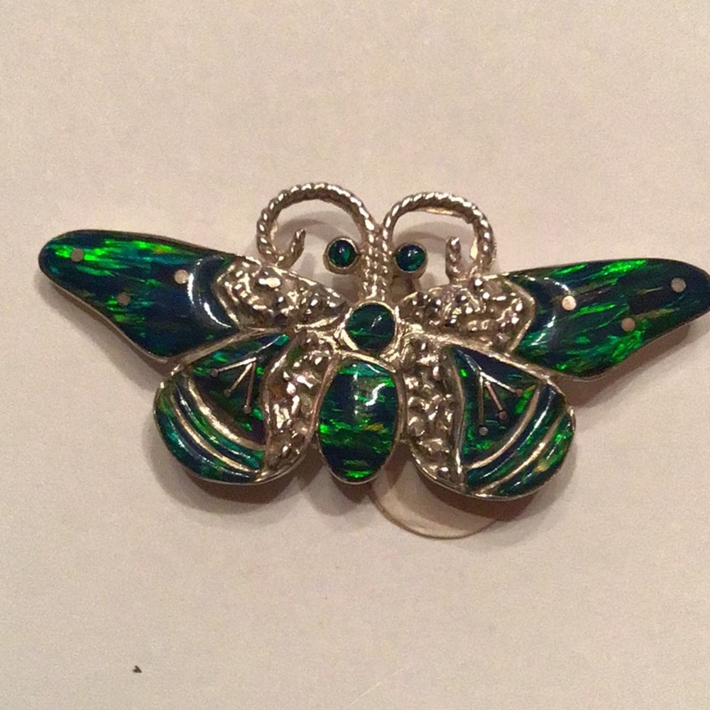 Sterling Silver Opal Butterfly Pin/Pendant - Picture 2 of 3